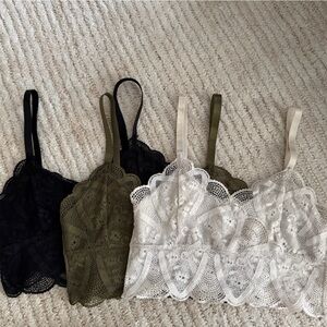 Carly Jean Los Angeles Lace Bralette Trio in Black, Olive, and Cream